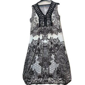 World Unity Woman Paisley Maxi Dress Women’s 1X Black White Boho Sleeveless